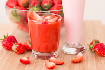Food. Strawberry, milk cocktail, smoothies