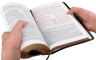 Fototapeta premium Hands Holding an Open Bible