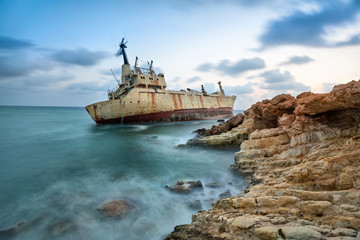 Abandoned ship that was shipwrecked off near the coast of Cyprus