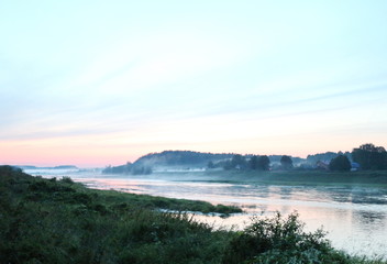 Fototapeta na wymiar picturesque river bank at sunset