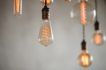 Set edison retro lamp on loft gray concrete background.