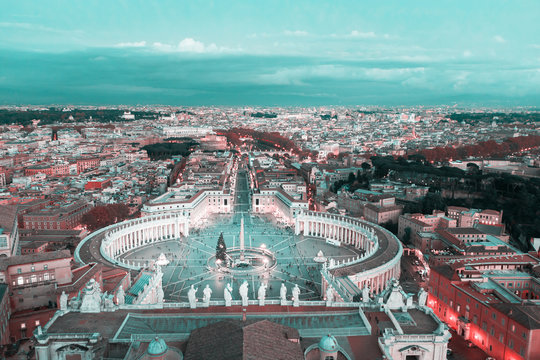 Aerial view on Rome, Italy. Evening. Toned image. Selective focus.