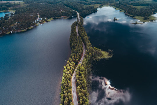 Landscape views from the air of the lakes at Punkaharju Finland