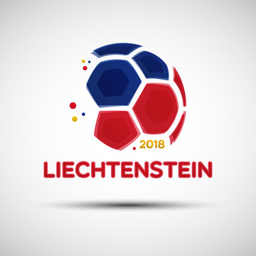 Abstract soccer ball with Liechtensteinian national flag colors