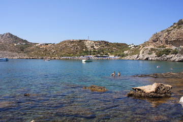 Fototapeta na wymiar the beautiful beach at Anthony Quinn Bay Rhodes - Greece