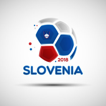 Abstract soccer ball with Slovenian national flag colors
