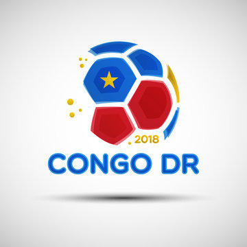 Abstract soccer ball with Democratic Republic of the Congo national flag colors