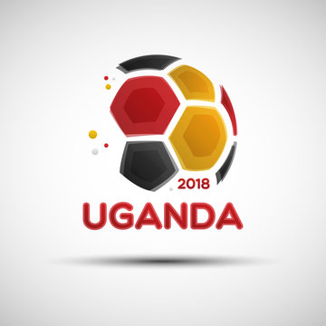 Abstract soccer ball with Uganda national flag colors