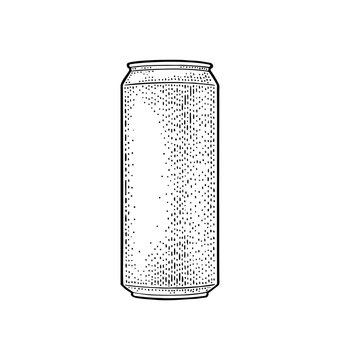 Aluminum can. Hand drawn vector vintage engraving illustration