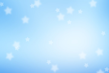 Fototapeta na wymiar Abstract blurred white star symbols on shiny bright blue illustration background. 