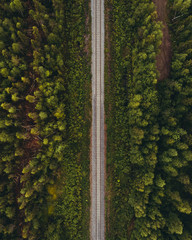 Railway track in forest seen from the sky, northern Finland