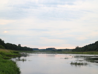 Fototapeta na wymiar river summer landscape at sunset