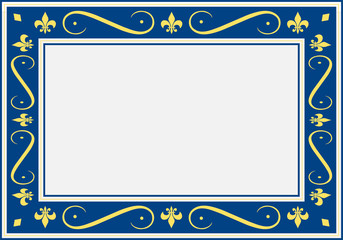 Marco elegante azul con relieves amarillos.
