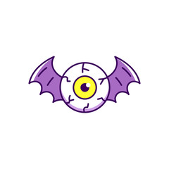 Halloween eye icon. Eye with bat wings colorful flat Halloween icon. Thin line art design, Vector outline illustration