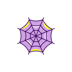 Spider web Halloween icon. Colorful flat cobweb icon, Spiderweb symbol. Thin line art design, Vector outline illustration