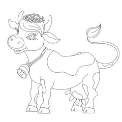 Sketch cartoon cow, for children coloring book.