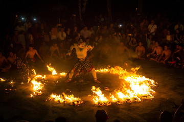 kecak dance and fire attraction with hanoman