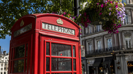 Red british telephone box in London UK (Great Britain).