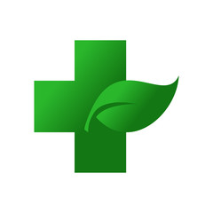 Logotipo cruz verde con hoja