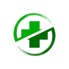 Logotipo cruz verde en circulo girando en diagonal