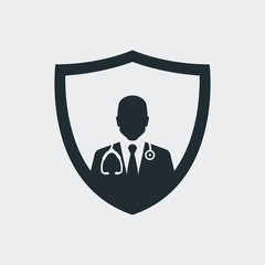 Logotipo escudo con medico en fondo gris
