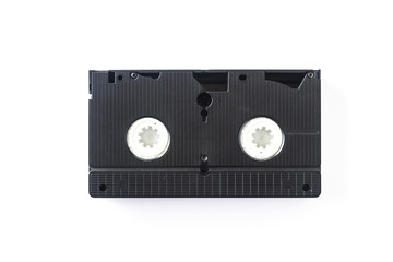 Videocassette isolated on white background. View from above.