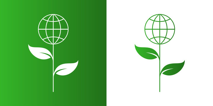 Logotipo global con hojas en verde y blanco