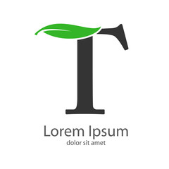 Logotipo letra T gris con hoja verde
