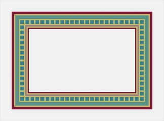 Marco clásico de cuadros naranjas y linea morada. 