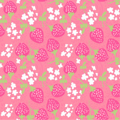 grunge doodle strawberry scattered floral seamless pattern