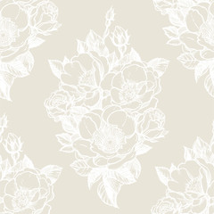 Fototapeta premium Vector seamless pattern with peony flowers.