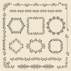 Vintage ornaments and dividers. Design elements set. Ornate floral frames and banners. Vector graphic elements for design.