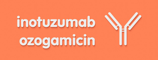 Inotuzumab ozogamicin antibody-drug conjugate. Used in treatment of acute lymphoblastic leukemia. Generic name and stylized antibody representation.