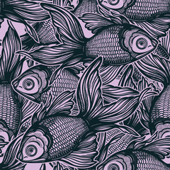Seamless pattern with goldfish.