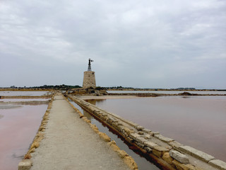 Saline dello Stagnone near Marsala and Trapani, Sicily, Italy.