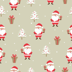 Merry Christmas seamless pattern with Santa Claus and christmas tree.