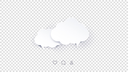 Vector Perfect Paper Style Speech Bubbles. Blank Isolated 3D Paper Stickers On Transparent Background