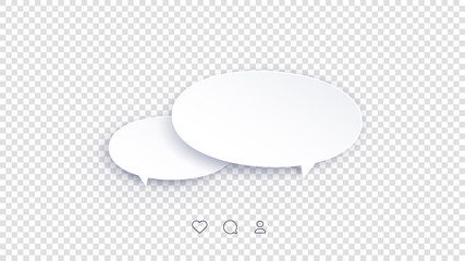 Vector Perfect Paper Style Speech Bubbles. Blank Isolated 3D Paper Stickers On Transparent Background