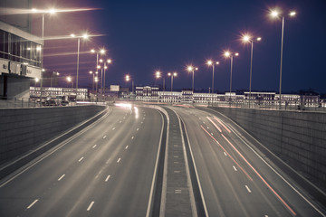 Obraz premium Night city road. Russia, Saint-Petersburg. Night city