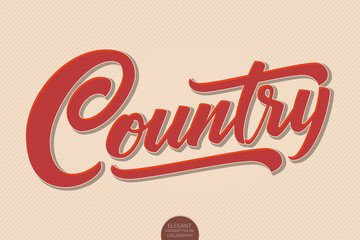Country Music. Vector volumetric hand drawn lettering. 3D elegant modern handwritten calligraphy. Music Ink illustration. Typography poster for cards, invitations, promotions, posters, banners etc.