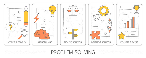 Set of problem solving abstract vertical banners