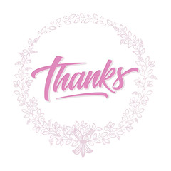 Thanks card with floral background artwork. Elegant ornate floral background. Handwritten lettering and elegant flower elements. Design template.