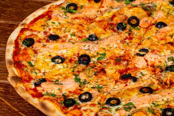 Pizza with salmon
