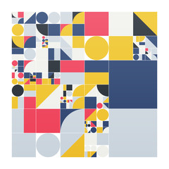 Vector minimalistic poster with simple shapes. Procedural geometric. Swiss style abstract layout. Conceptual generative backdrop form modern journal, book cover, branding, business presentations.