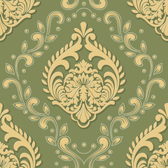 Vector volumetric damask seamless pattern element. Elegant luxury embossed texture for wallpapers, backgrounds and page fill. 3D elements with shadows and highlights.