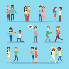 Set of cute romantic couples in love