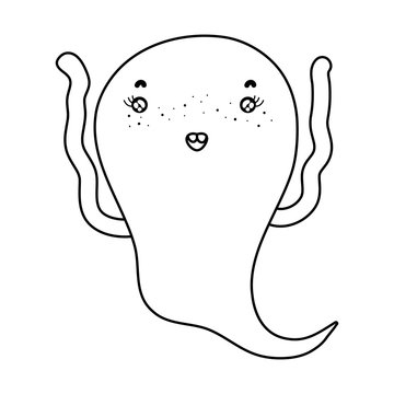 outline happy ghost character hallooween tradiction