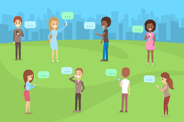 People using mobile phones for chatting with each other