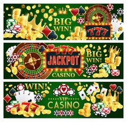 Jackpot online casino banners with gambling items