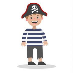 Little boy standing in halloween pirate costume